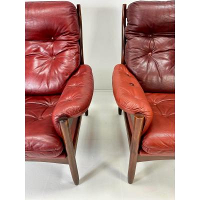 Pair of 1970 s Swedish Leather Lounge Chairs