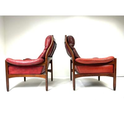 Pair of 1970 s Swedish Leather Lounge Chairs