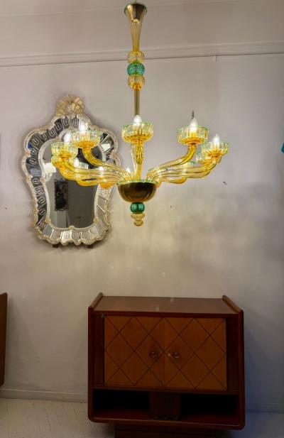 Pair of 1970s Amber and Emerald Chandelier 12 Arms Hand Blown Glass