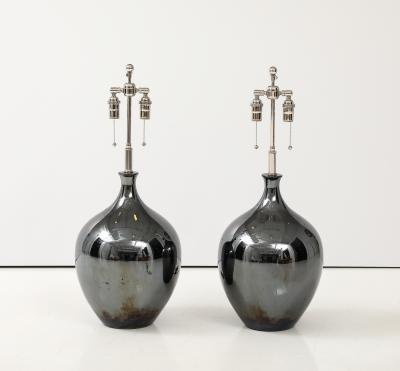 Pair of 1970s Black Nickel Ceramic Lamps