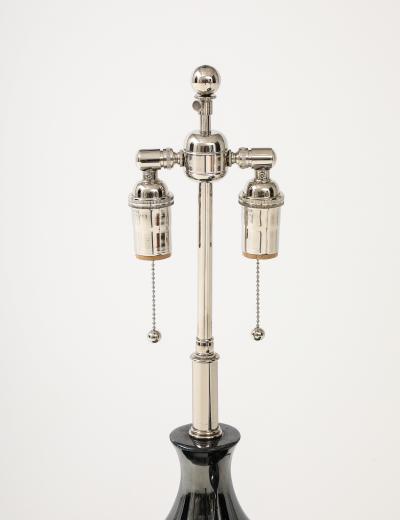 Pair of 1970s Black Nickel Ceramic Lamps