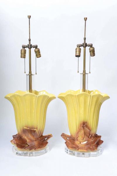 Pair of 1970s Ceramic and Lucite Table Lamps
