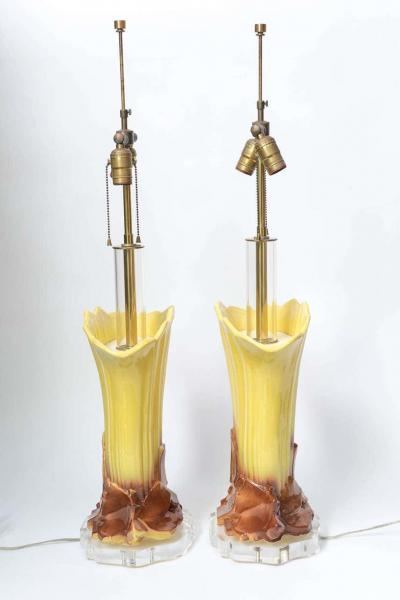 Pair of 1970s Ceramic and Lucite Table Lamps
