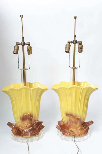 Pair of 1970s Ceramic and Lucite Table Lamps