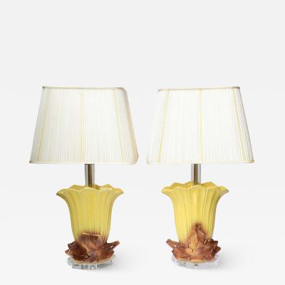 Pair of 1970s Ceramic and Lucite Table Lamps