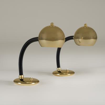 Pair of 1970s Italian gold eyeball directional table lamps