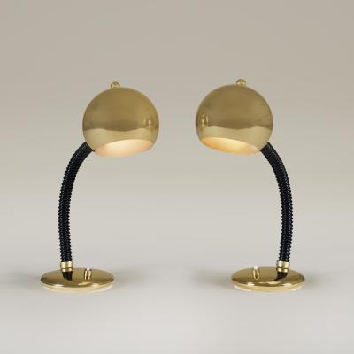Pair of 1970s Italian gold eyeball directional table lamps