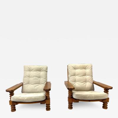 Pair of 1970s Swedish Pine Lounge Chairs