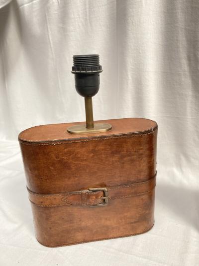 Pair of 1970s leather lamps in the style of Jacques Adnet