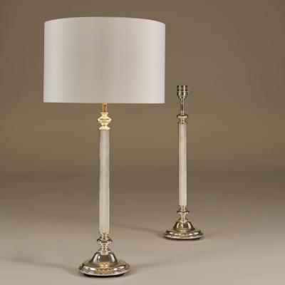 Pair of 1980s American chrome ribbed table lamps