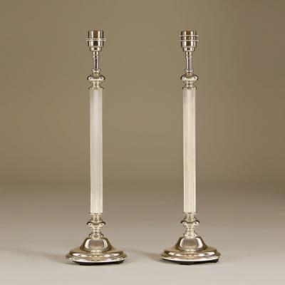 Pair of 1980s American chrome ribbed table lamps