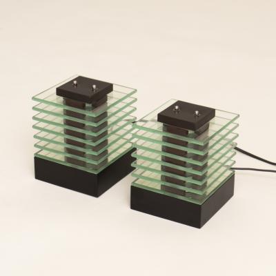 Pair of 1980s glass layered cube light