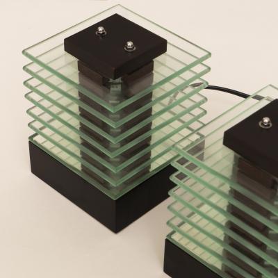 Pair of 1980s glass layered cube light