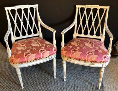 Pair of 19th 20th Century Armchairs in Scalamandre Upholstery Swedish Finish