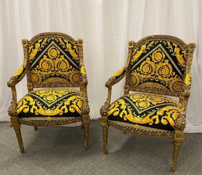 Pair of 19th 20th Century Louis XVI Style Carved Armchairs