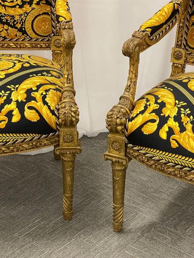 Pair of 19th 20th Century Louis XVI Style Carved Armchairs