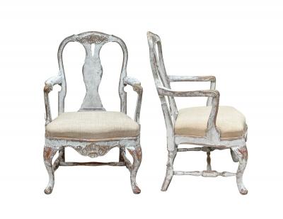 Pair of 19th C Baroque Swedish Armchairs