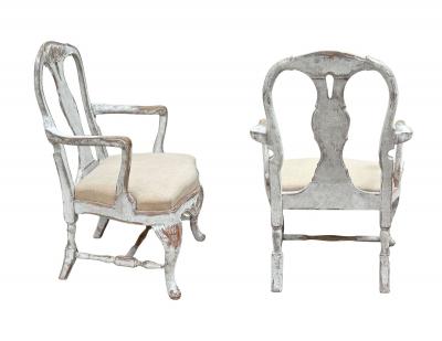 Pair of 19th C Baroque Swedish Armchairs