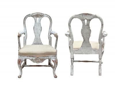 Pair of 19th C Baroque Swedish Armchairs