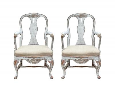 Pair of 19th C Baroque Swedish Armchairs