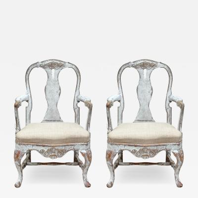 Pair of 19th C Baroque Swedish Armchairs