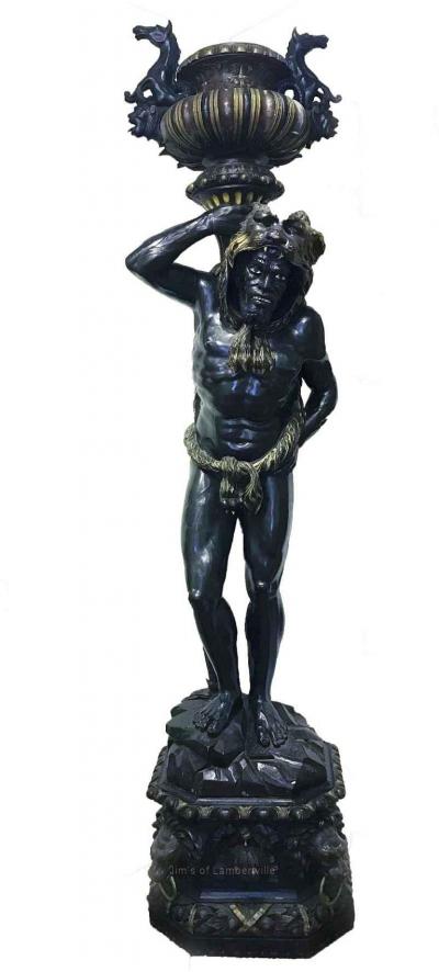 Pair of 19th C Italian Ebonized Polychrome Wood Blackamoor Figures