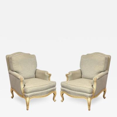 Pair of 19th C Style Louis XV Style Bergere Armchairs