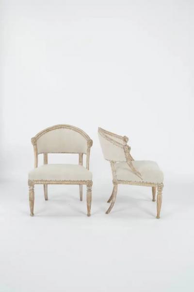 Pair of 19th C Swedish Gustavian Barrel Back Chairs