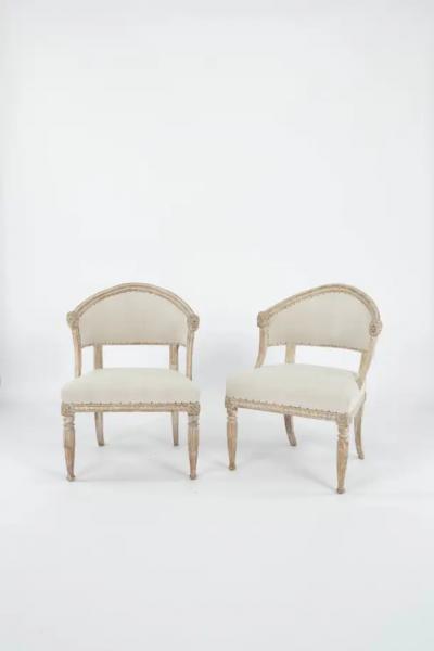 Pair of 19th C Swedish Gustavian Barrel Back Chairs