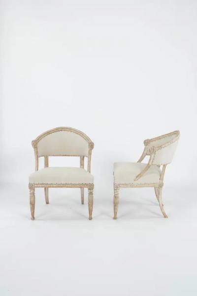Pair of 19th C Swedish Gustavian Barrel Back Chairs