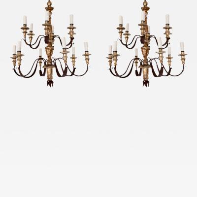 Pair of 19th Century 12 Lite Tuscan Silverleaf Chandeliers