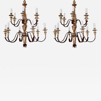 Pair of 19th Century 12 Lite Tuscan Silverleaf Chandeliers