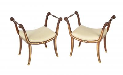 Pair of 19th Century Brass Inlaid Classical Stools