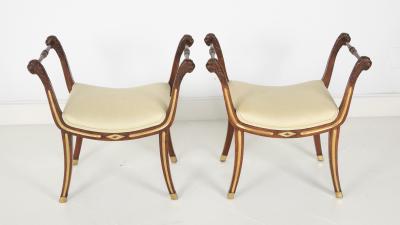 Pair of 19th Century Brass Inlaid Classical Stools