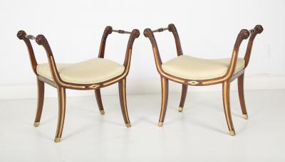 Pair of 19th Century Brass Inlaid Classical Stools
