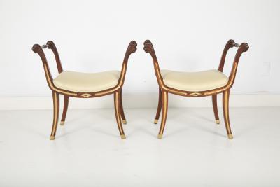 Pair of 19th Century Brass Inlaid Classical Stools