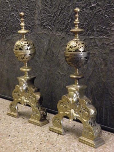 Pair of 19th Century Brass Louis XIV Style Andirons