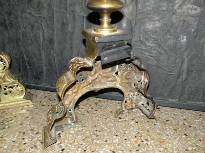 Pair of 19th Century Brass Louis XIV Style Andirons
