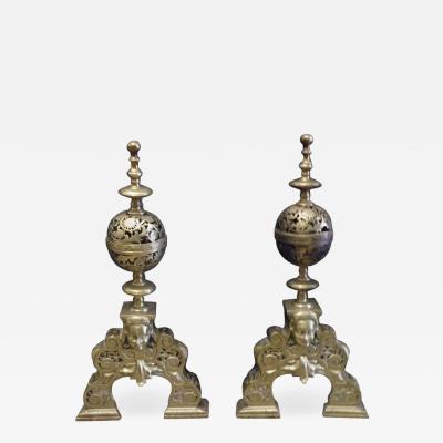 Pair of 19th Century Brass Louis XIV Style Andirons