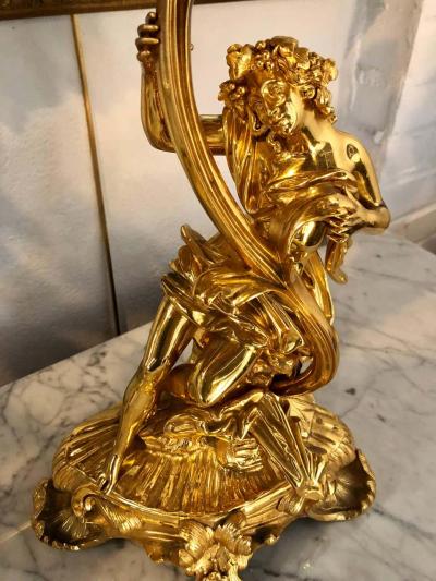 Pair of 19th Century Bronze 24 Carat Gold Plated Six Arm Figural Candelabras