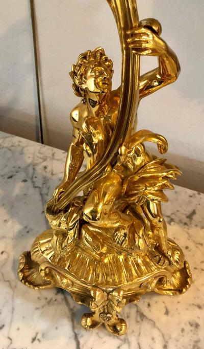 Pair of 19th Century Bronze 24 Carat Gold Plated Six Arm Figural Candelabras