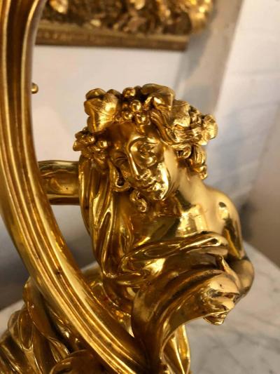 Pair of 19th Century Bronze 24 Carat Gold Plated Six Arm Figural Candelabras