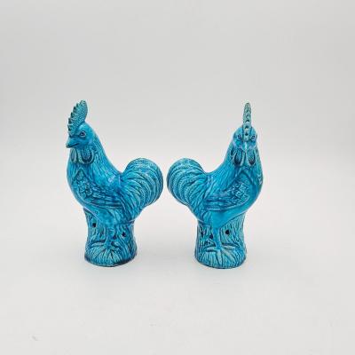 Pair of 19th Century Chinese Turquoise Roosters