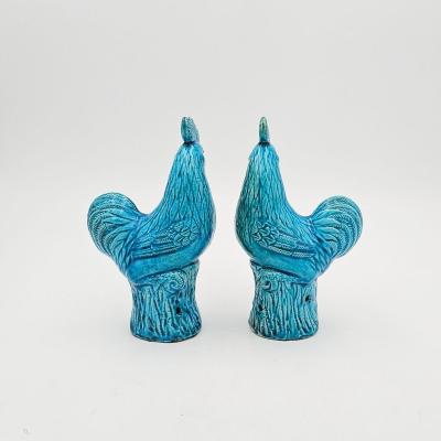 Pair of 19th Century Chinese Turquoise Roosters