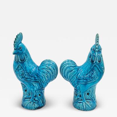 Pair of 19th Century Chinese Turquoise Roosters