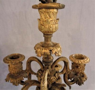 Pair of 19th Century Dor Bronze 7 Light Marble Base Candelabras Mounted as Lamp