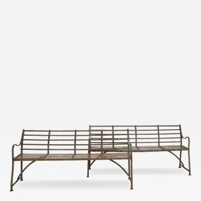 Pair of 19th Century English Wrought Iron Strapwork Garden Benches