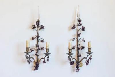 Pair of 19th Century French Grape and Crystal Wall Sconces