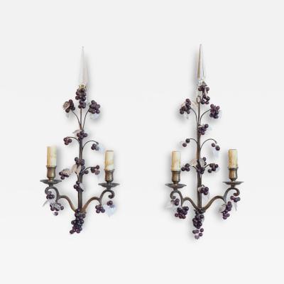 Pair of 19th Century French Grape and Crystal Wall Sconces