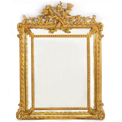 Pair of 19th Century French Neoclassical Antique Giltwood Wedding Mirrors